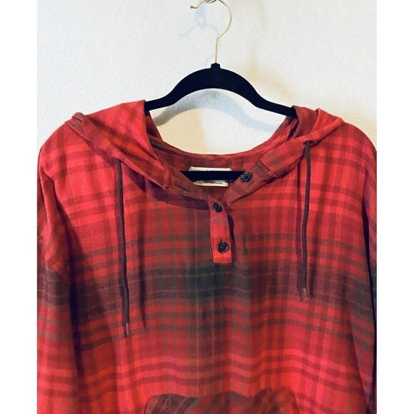 Urban Outfitters Top Womens Large Alex Red Plaid Popover Flannel Drawstring Hood - Picture 4 of 9